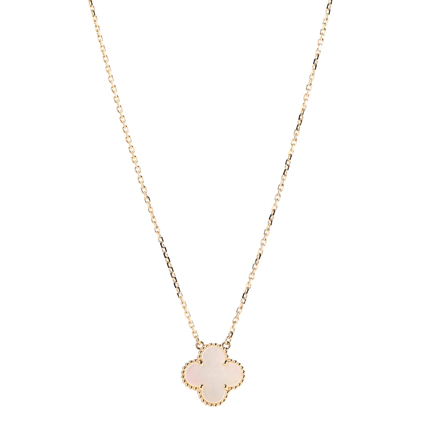 18K Yellow Gold Mother of Pearl Vintage Alhambra Pendant Necklace