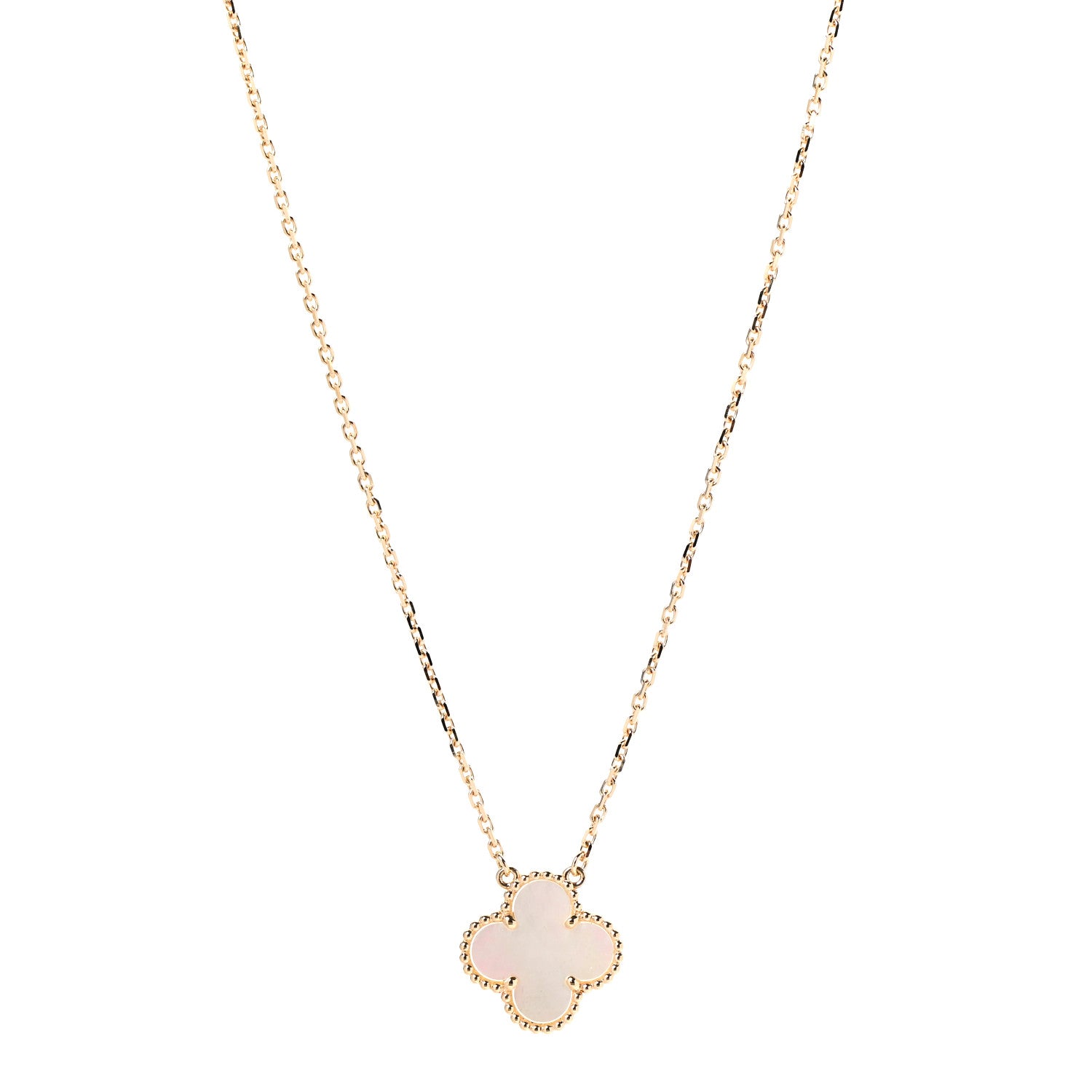 Van Cleef & Arpels 18K Yellow Gold Mother of Pearl Vintage Alhambra Pendant Necklace 1 of 7