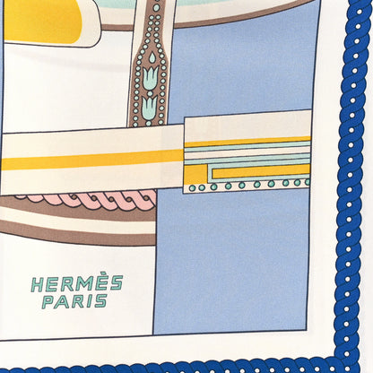 Hermes Silk La Berline Bayadere Scarf 90 White Bleu Ciel Vieux Rose 2 of 4