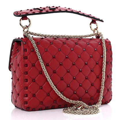 Valentino Garavani Lambskin Monochrome Medium Rockstud Spike Shoulder Bag Red 3 of 10