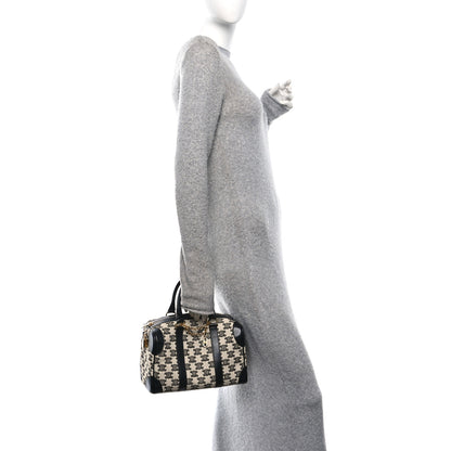 Celine Canvas Calfskin Triomphe Embroidered Boston Bag Black 2 of 9