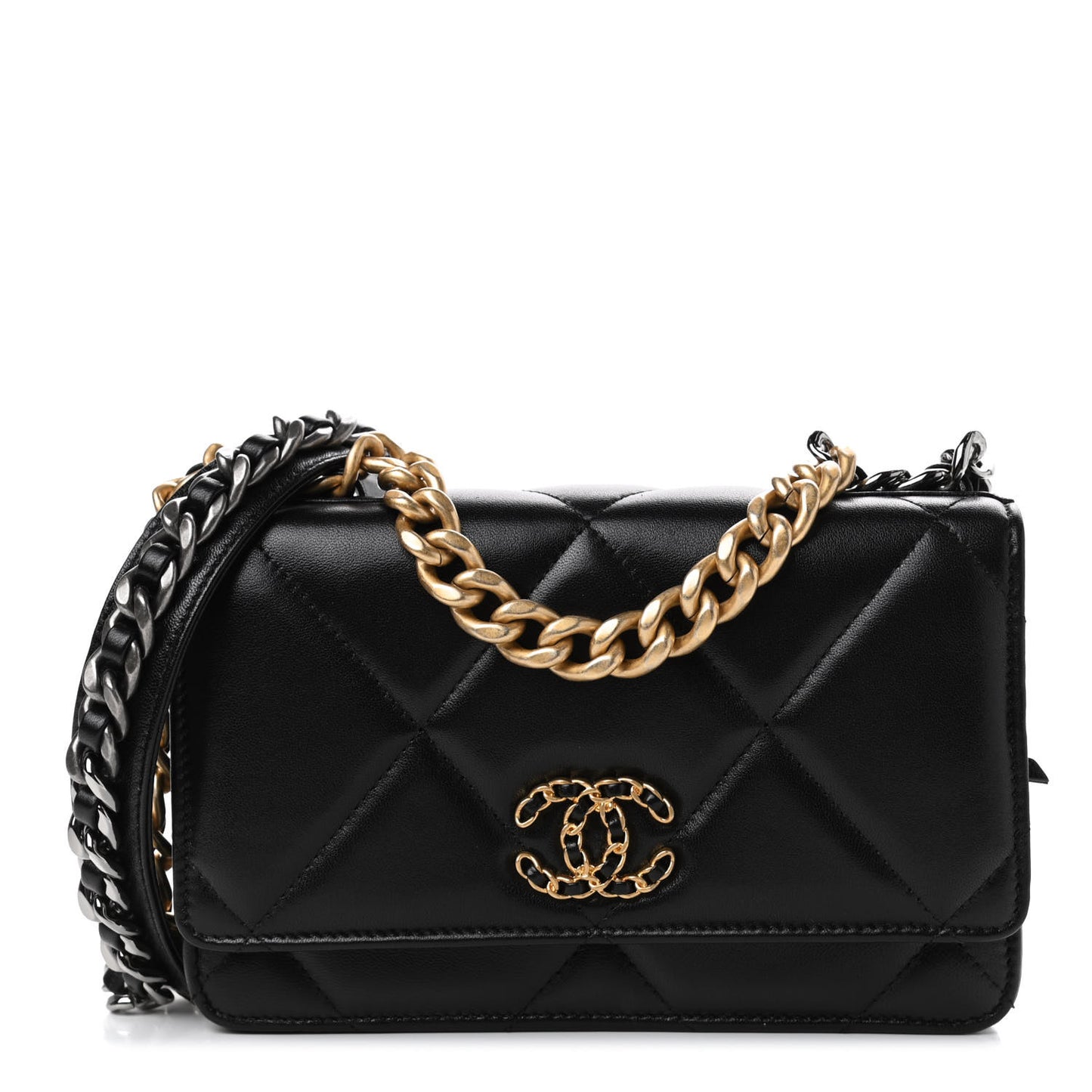 Lambskin Quilted Chanel 19 Wallet On Chain WOC Black