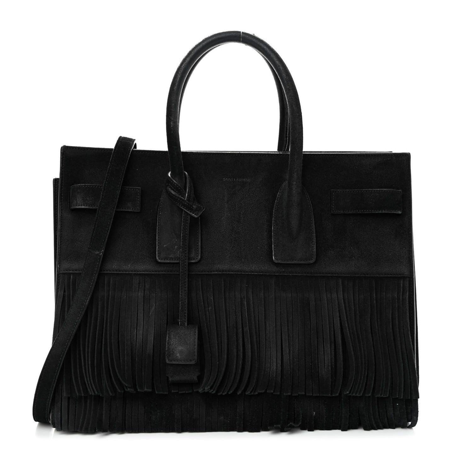 Suede Fringe Small Sac De Jour Black