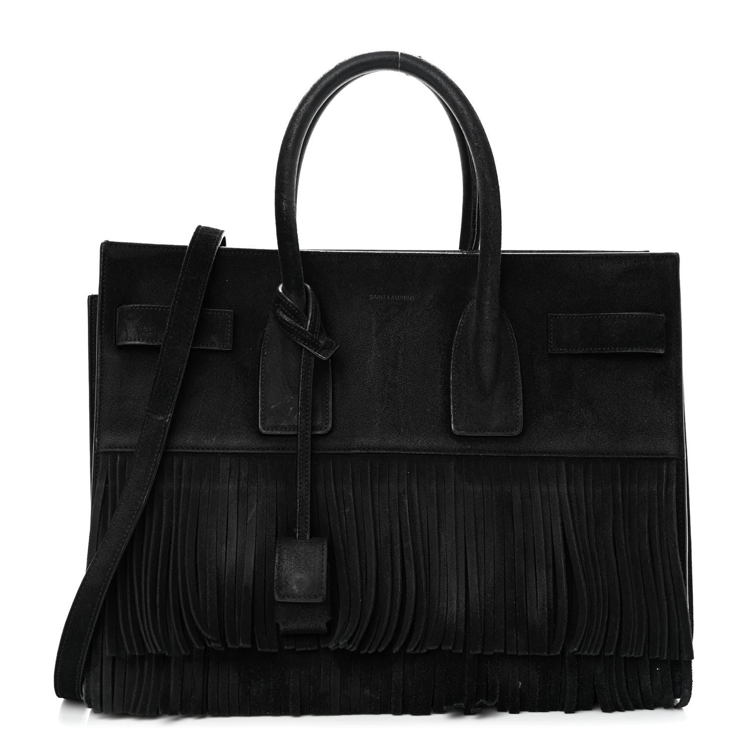 Saint Laurent Suede Fringe Small Sac De Jour Black 1 of 21