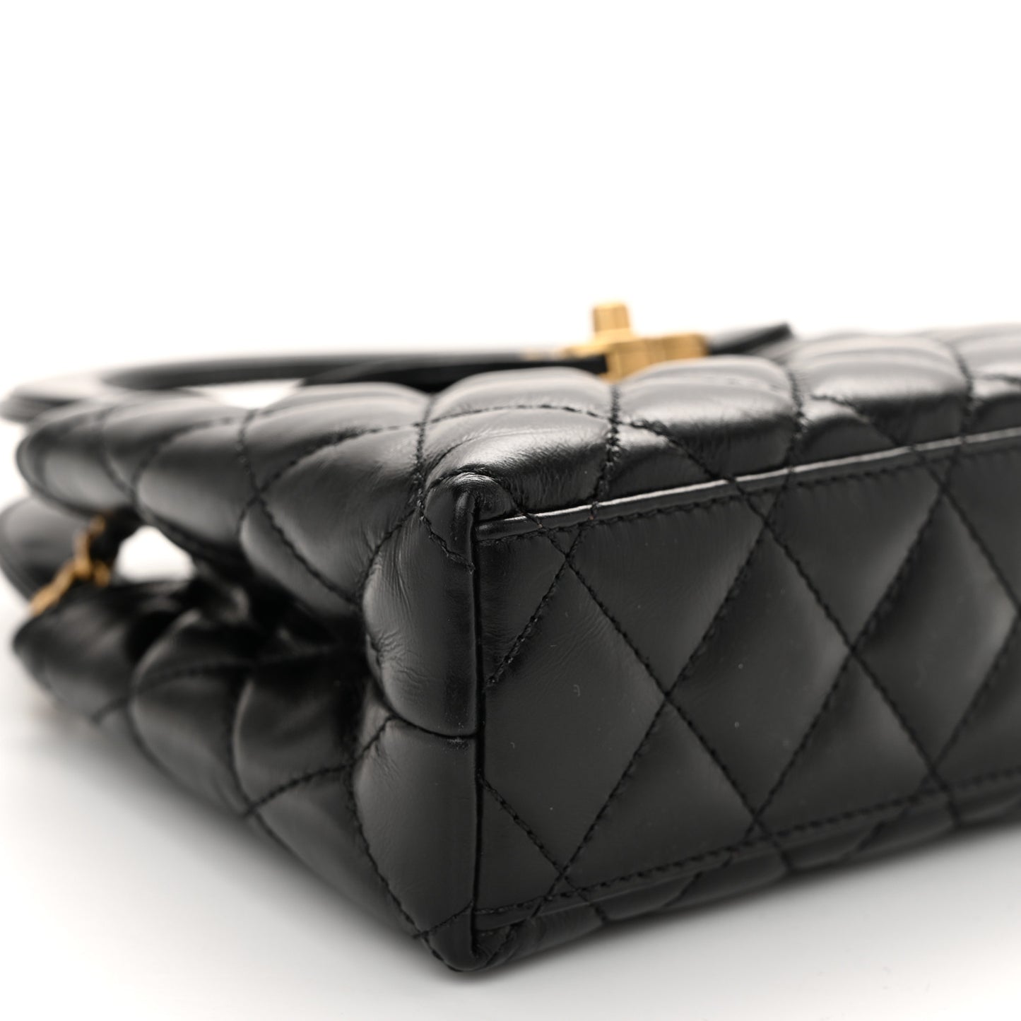 Shiny Aged Calfskin Quilted Nano Kelly Shopper Black