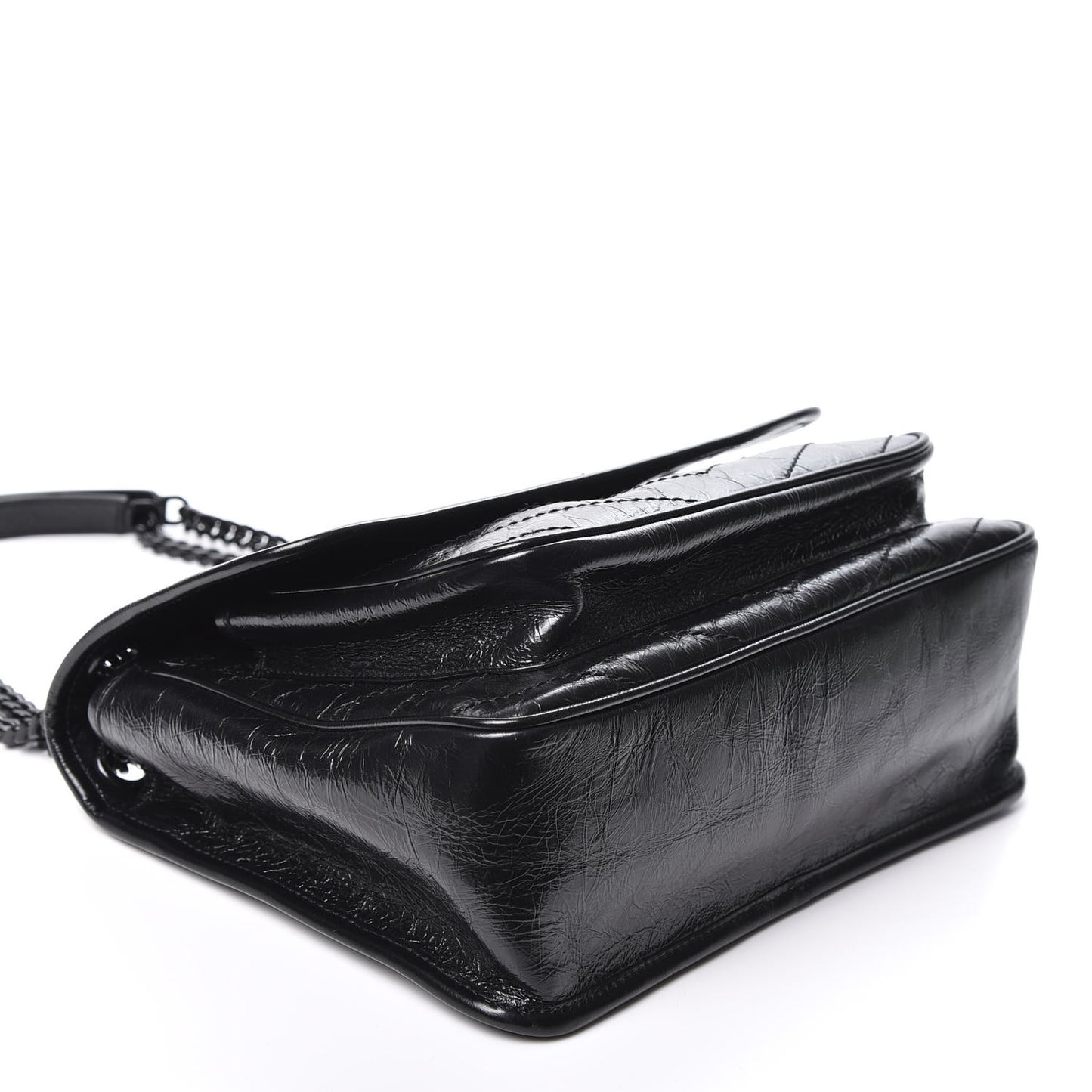 Crinkled Calfskin Matelasse Monogram Medium Niki Chain Satchel Black