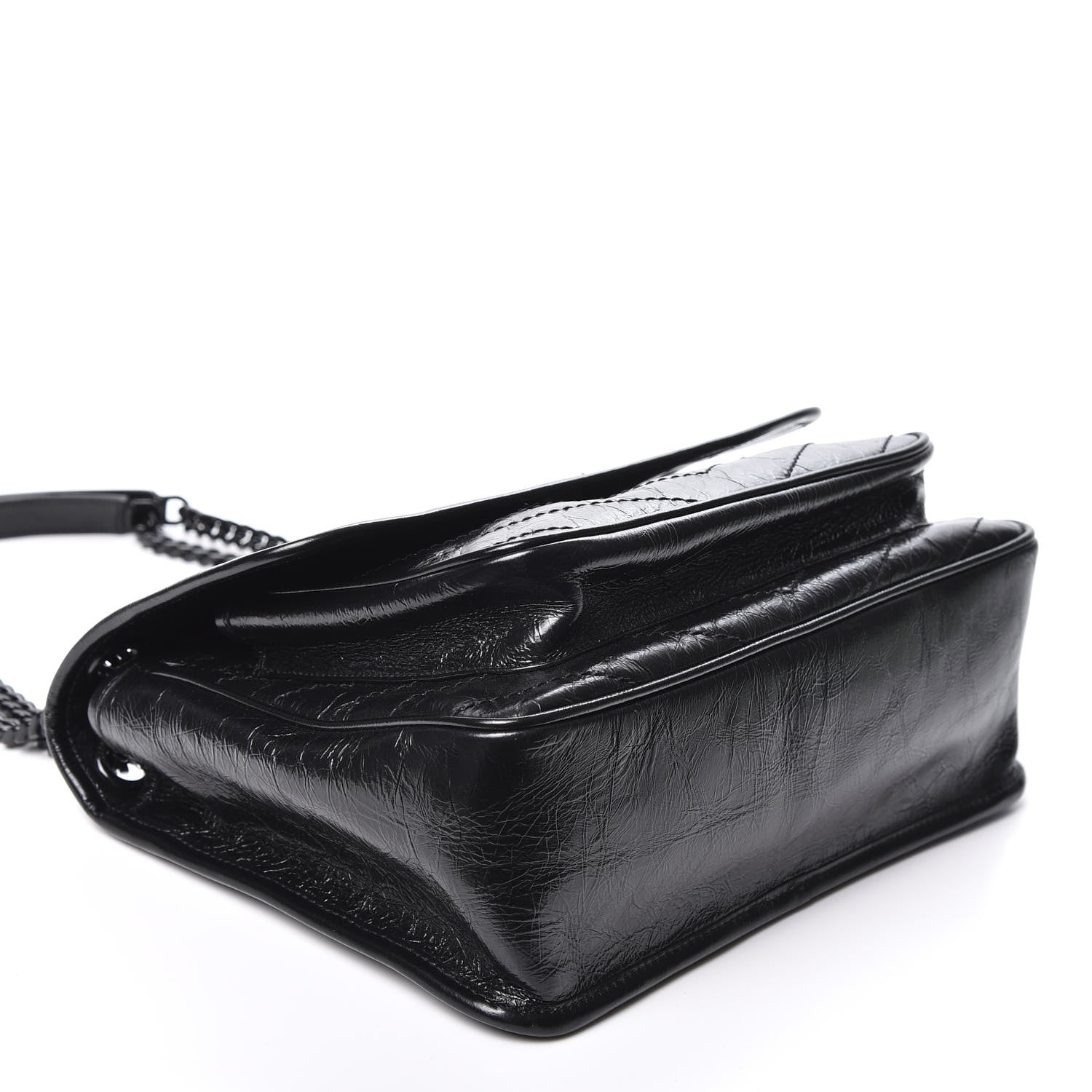 Saint Laurent Crinkled Calfskin Matelasse Monogram Medium Niki Chain Satchel Black 3 of 10