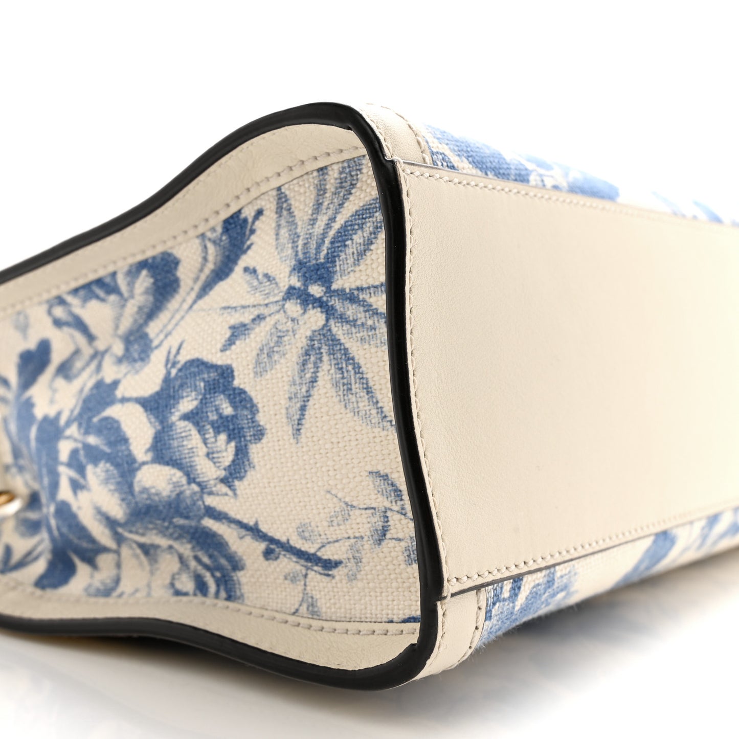 Canvas Herbarium Print Ribbon Top Handle Bag Blue