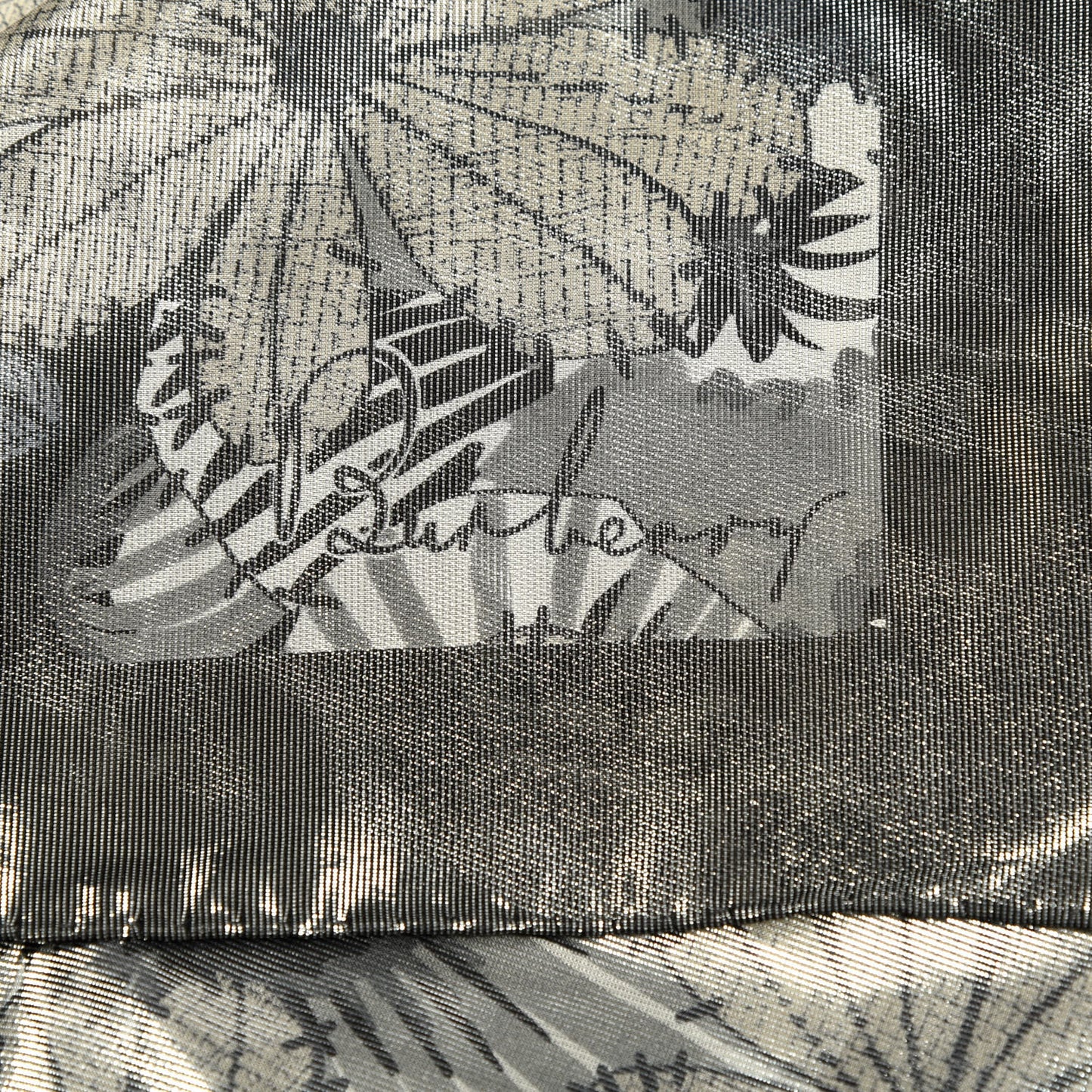 Silk Floral Print Metallic Square Scarf Grey