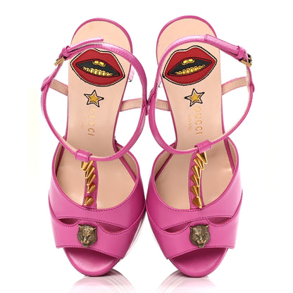 Gucci Malaga Kid Angel T-Strap Platform High Heel Sandals 36 Rododendro 5 of 9
