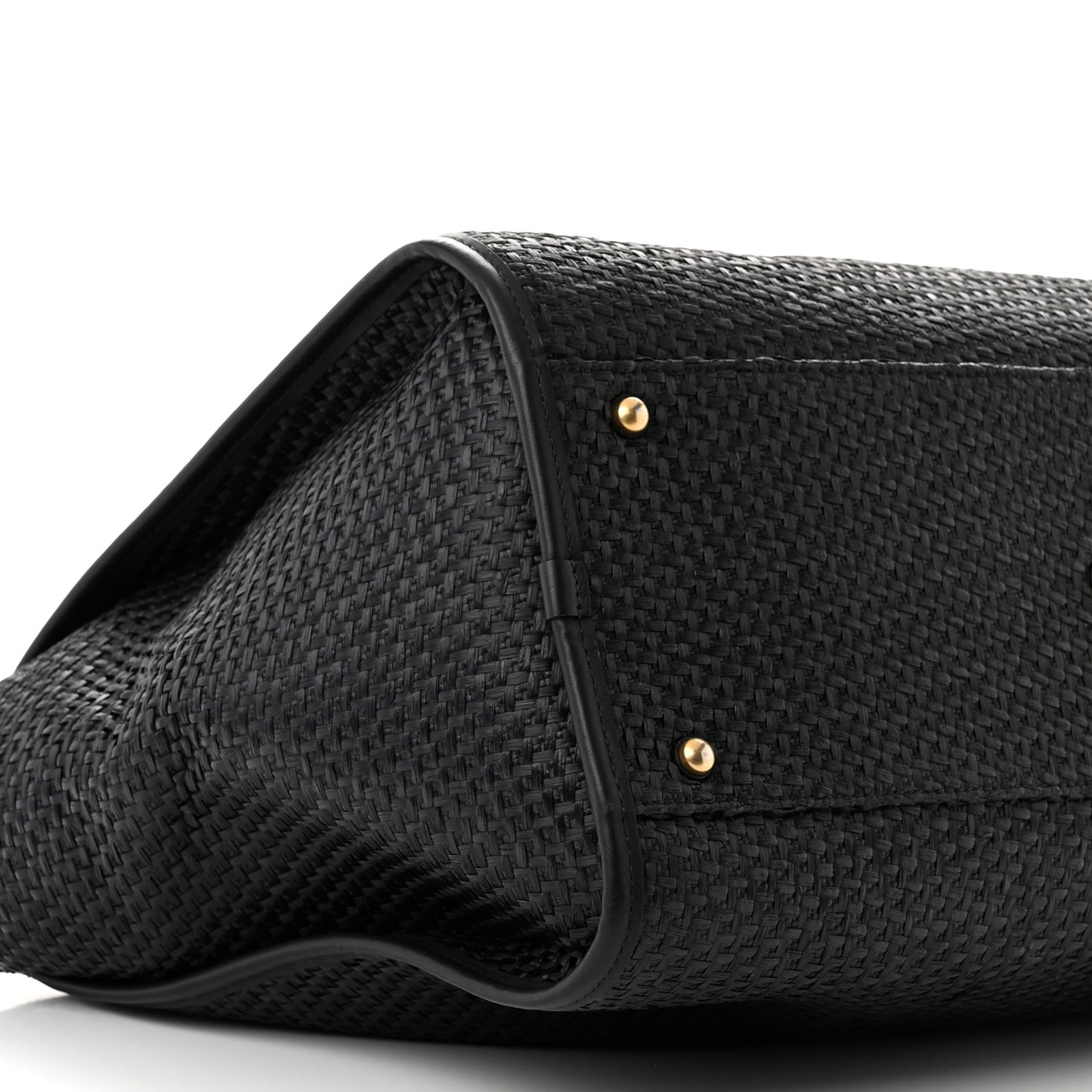 Straw Raffia Calfskin Chain Medium Deauville Tote Black