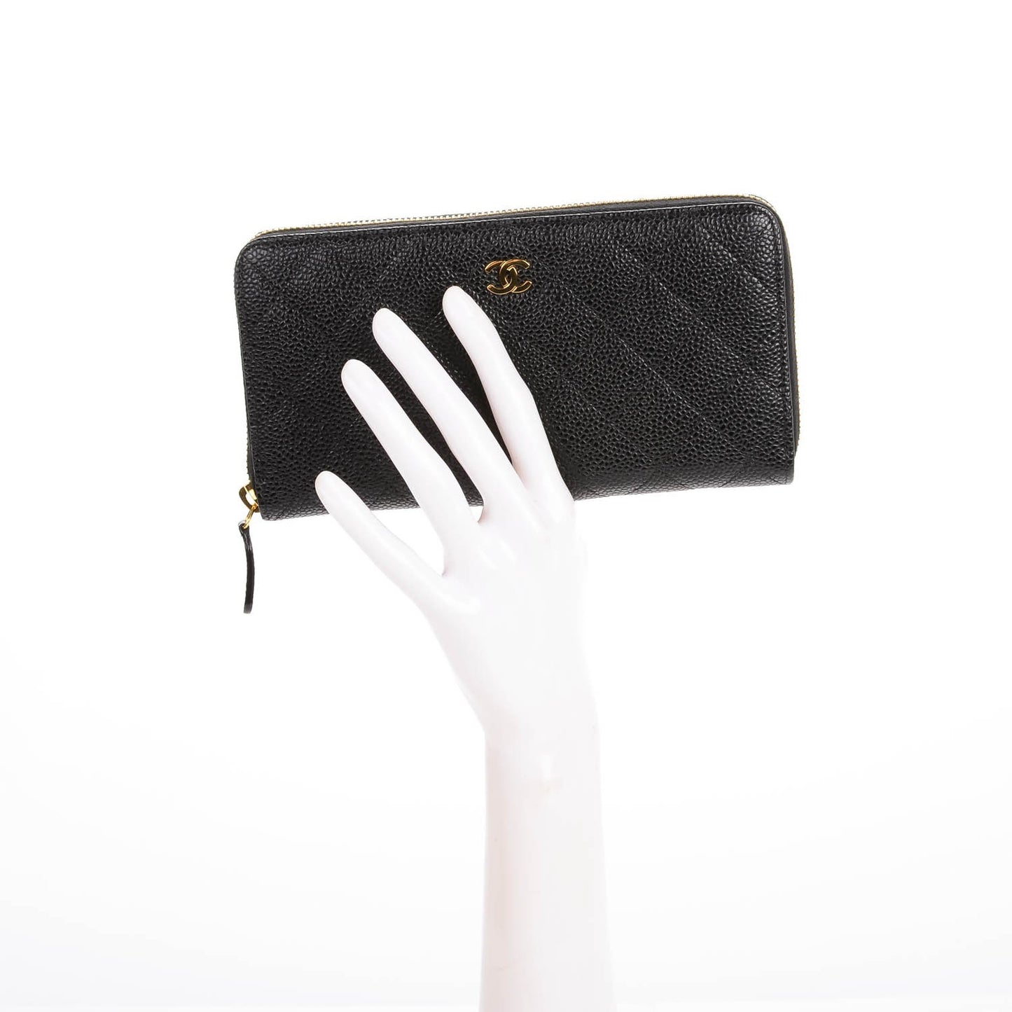 Caviar Quilted Large Gusset Zip Around Wallet Black