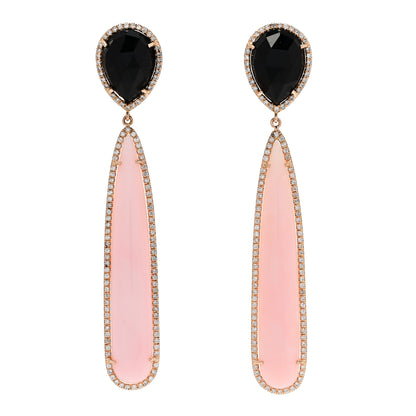 Irene Neuwirth 18K Rose Gold Diamond Pink Opal Black Onyx Drop Earrings 1 of 4