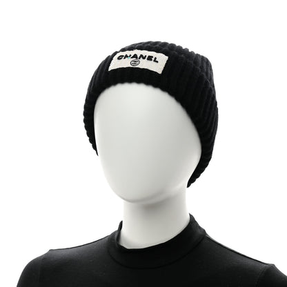 Chanel Cashmere Beaded Sequin Logo Beanie Hat Black 2 of 7