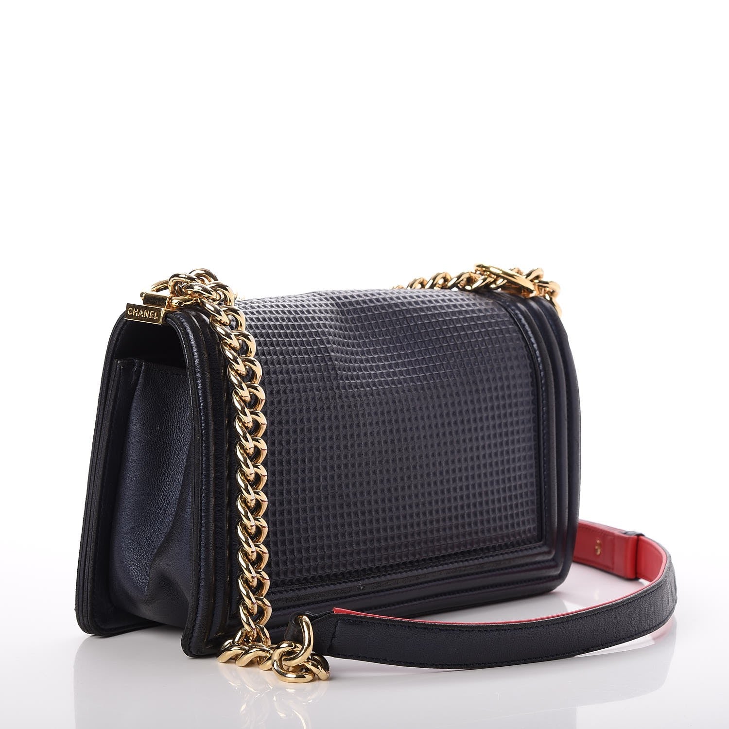 Chanel Lambskin Embossed Medium Boy Cube Flap Navy 3 of 8