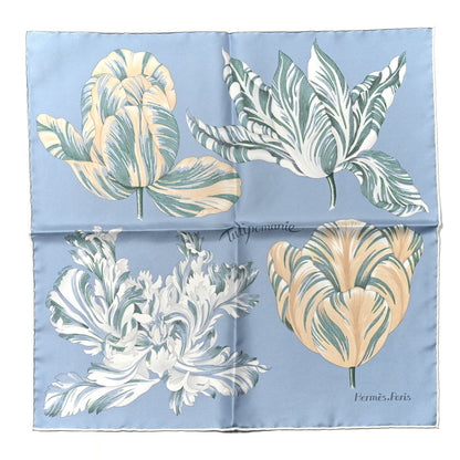 Hermes Silk Tulipomanie Detail Scarf 45 Bleu Glacier Ardoise White 1 of 5