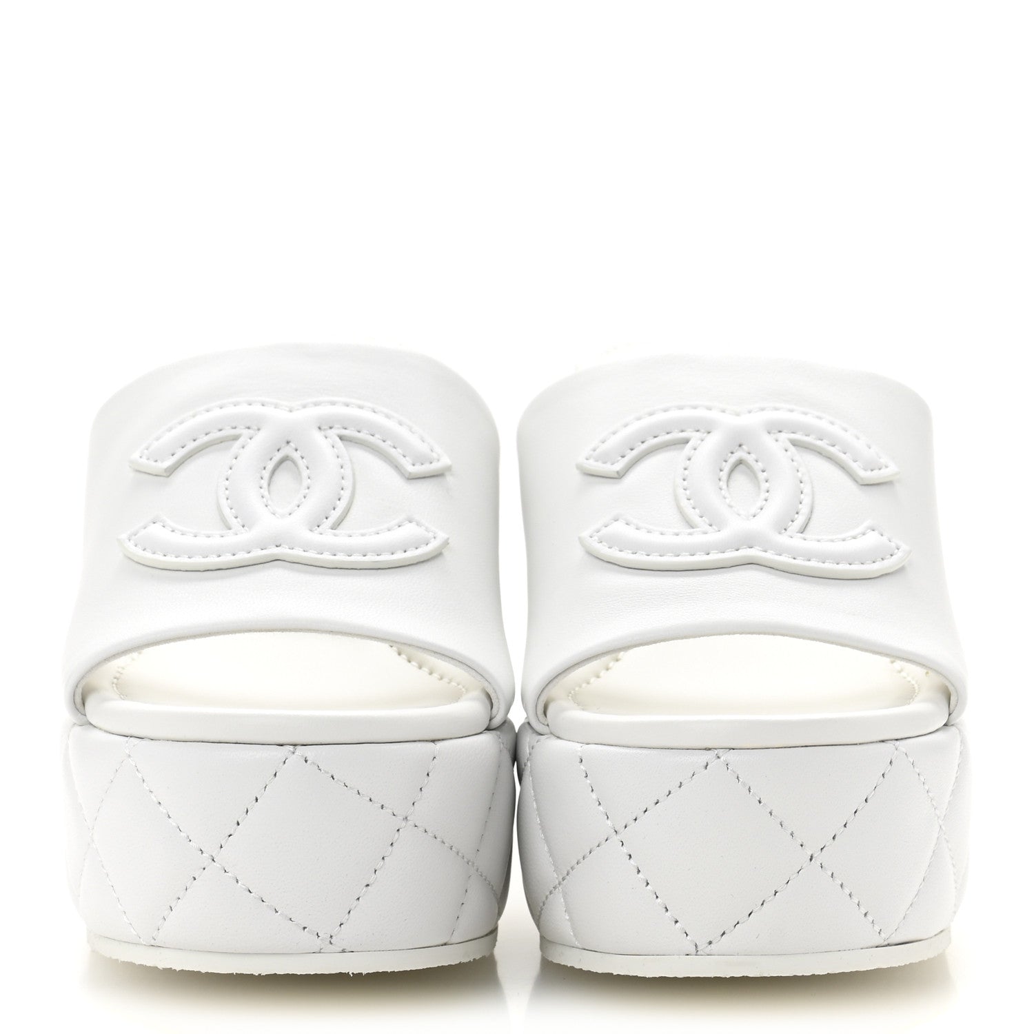 Chanel Lambskin Quilted CC Platform Mules 38 White 1743374