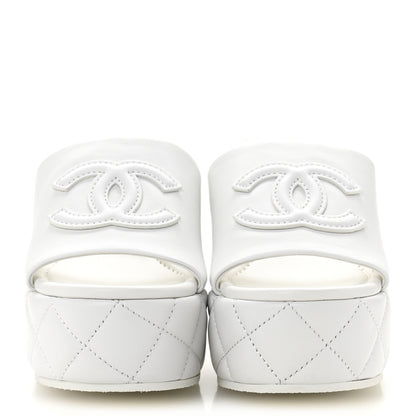Chanel Lambskin Quilted CC Platform Mules 38 White 3 of 10