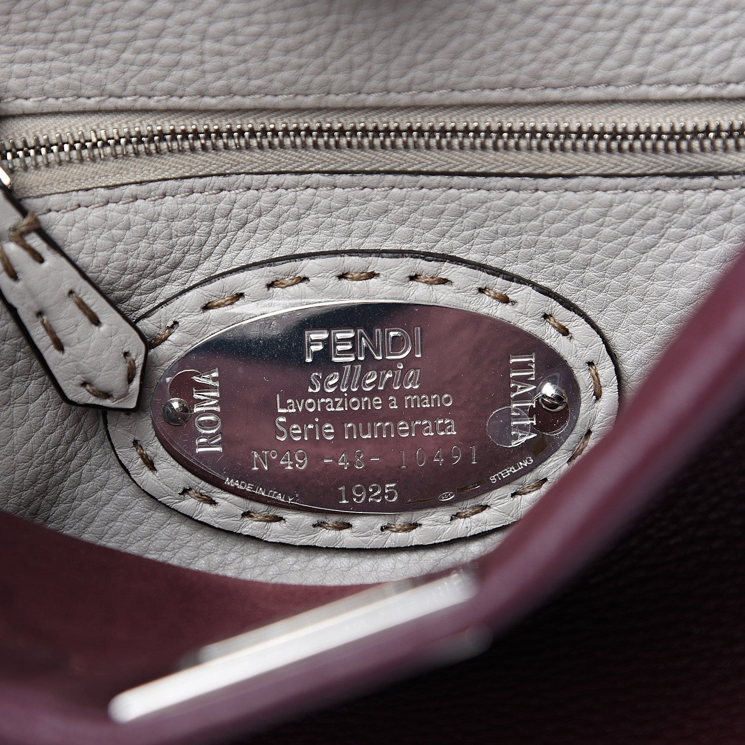 Fendi Cuoio Romano Selleria Bi-Color Mini Peekaboo Iconic Satchel Bordeaux Grigio Polvere 5 of 7