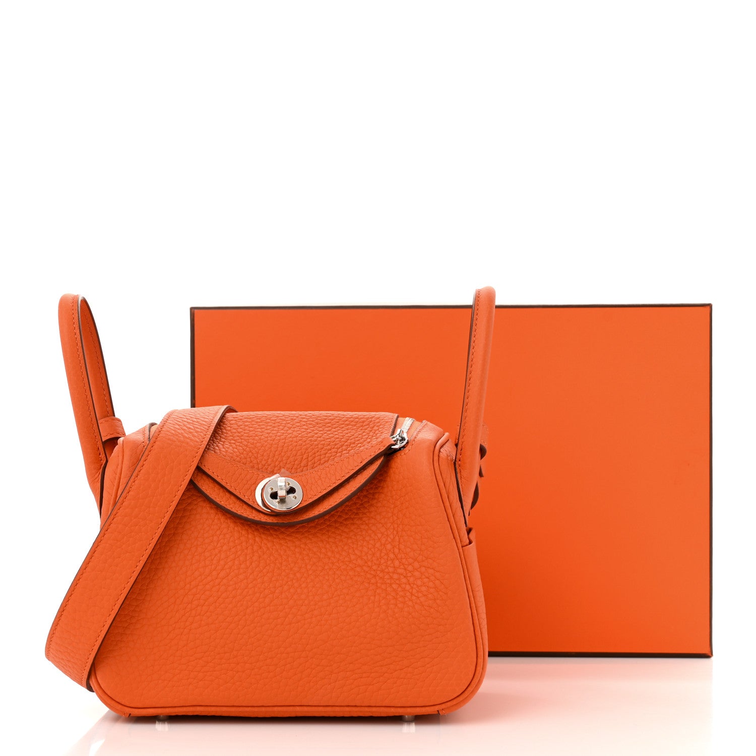 Hermes Taurillon Clemence Mini Lindy 20 Orange 11 of 11