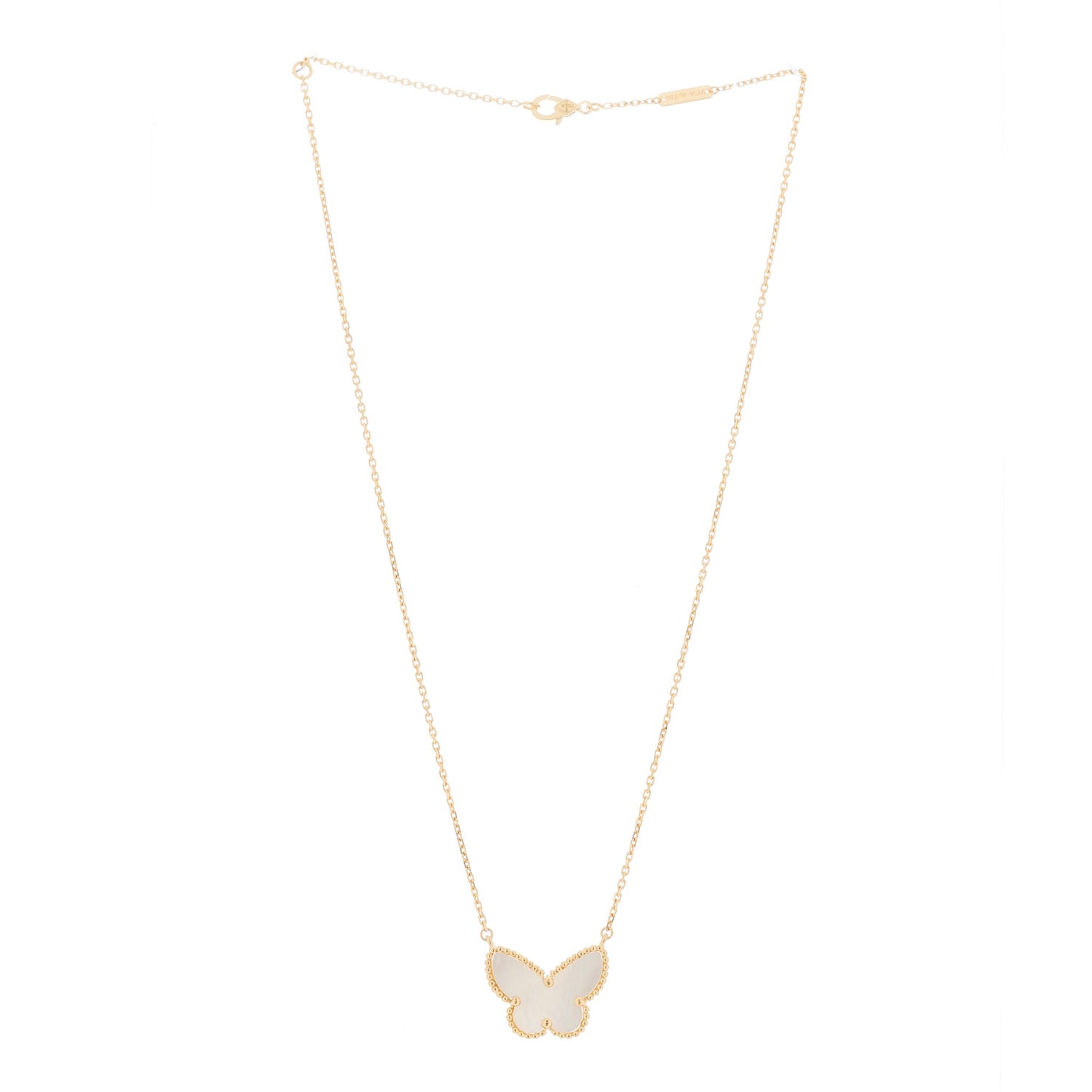 18K Yellow Gold Mother of Pearl Lucky Alhambra Butterfly Pendant Necklace