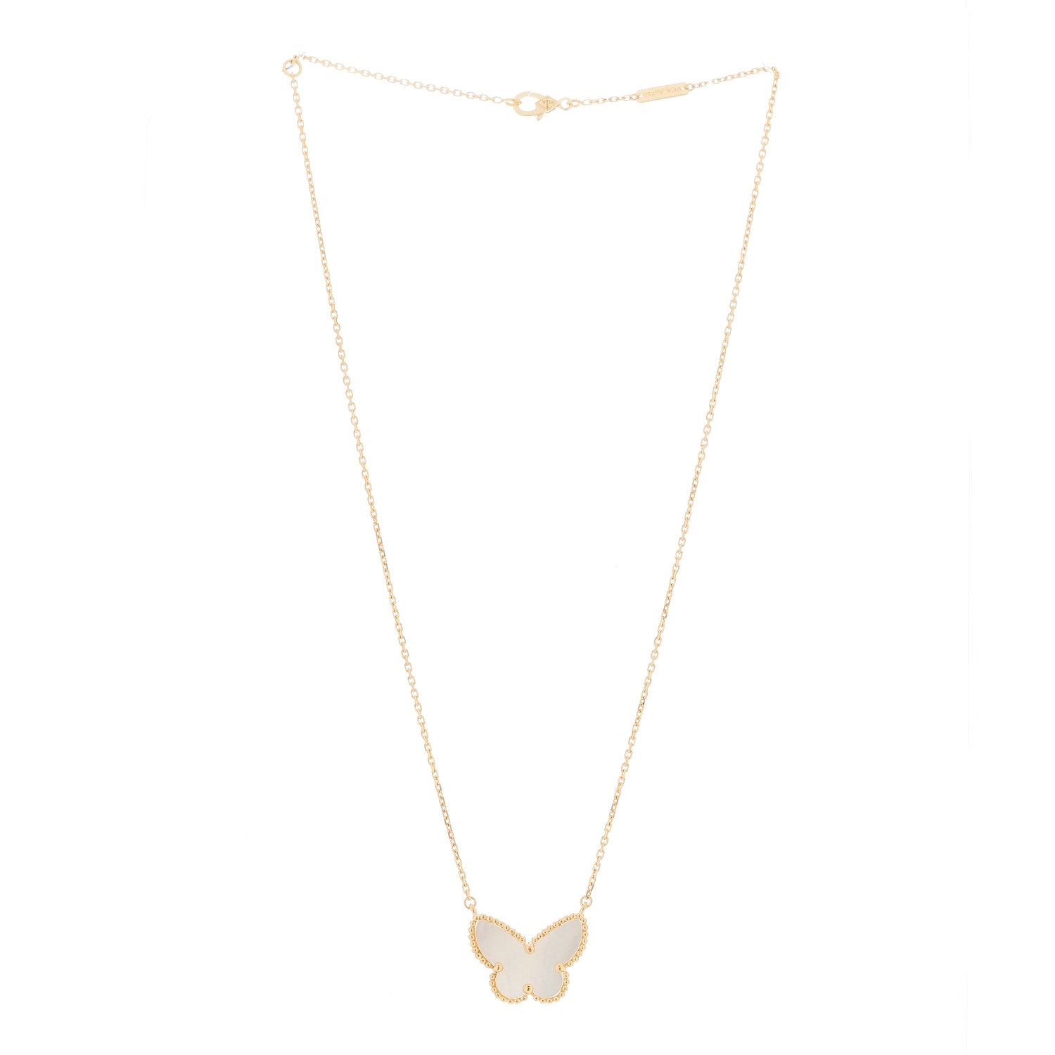 Van Cleef & Arpels 18K Yellow Gold Mother of Pearl Lucky Alhambra Butterfly Pendant Necklace 2 of 5