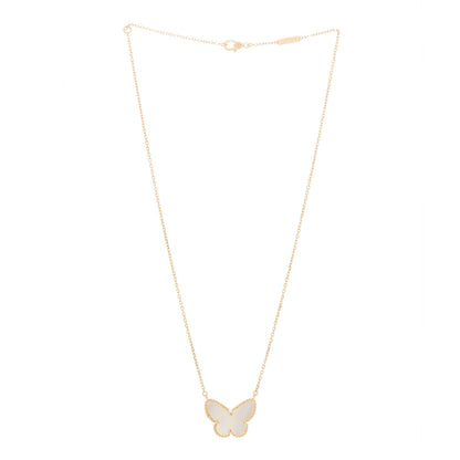 Van Cleef & Arpels 18K Yellow Gold Mother of Pearl Lucky Alhambra Butterfly Pendant Necklace 2 of 5