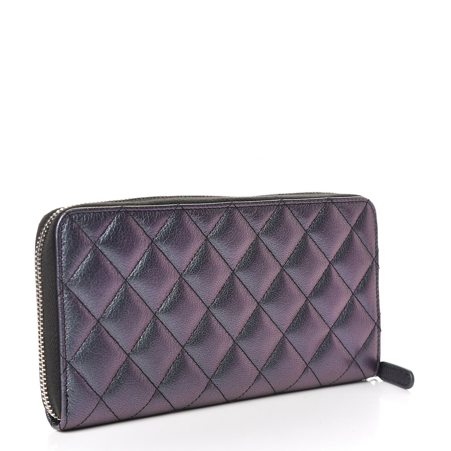 Chanel Iridescent Goatskin Quilted Large Zip Around Wallet Purple 3 of 11