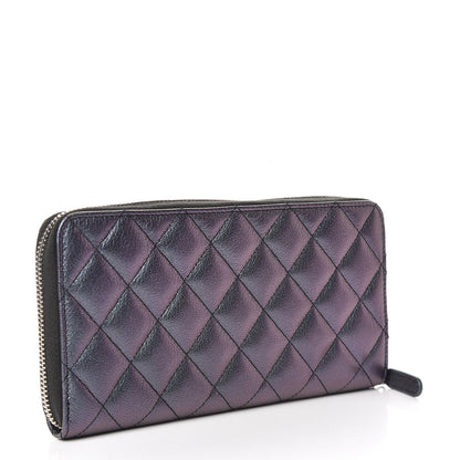 Chanel Iridescent Goatskin Quilted Large Zip Around Wallet Purple 3 of 11