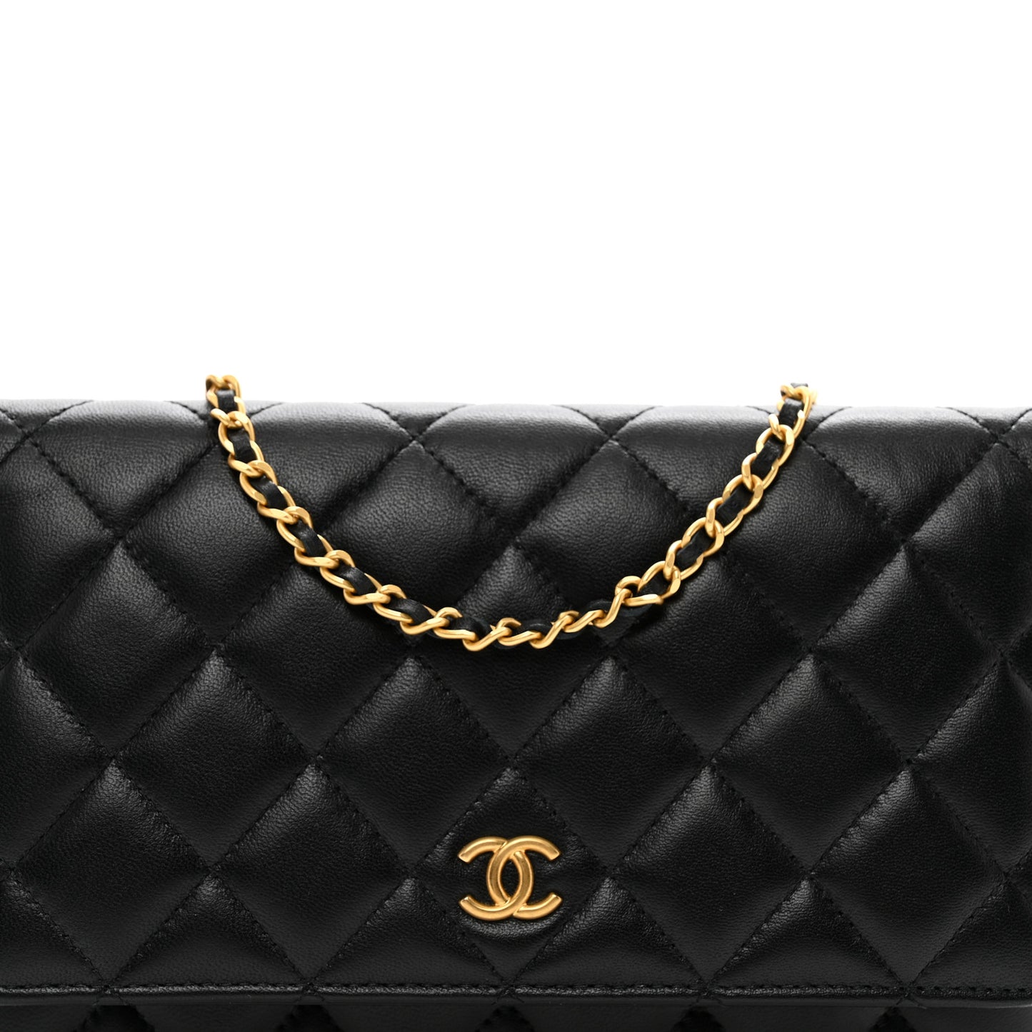 Lambskin Resin Quilted Coco Hearts Wallet On Chain WOC Black