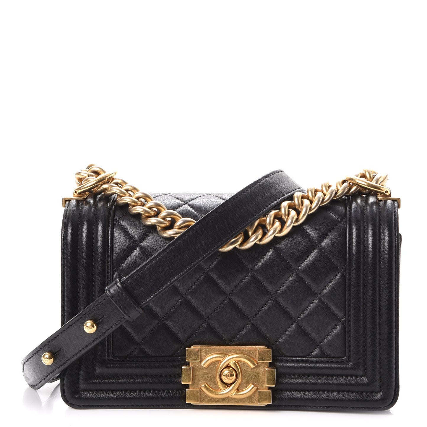 Lambskin Quilted Small Boy Flap Black