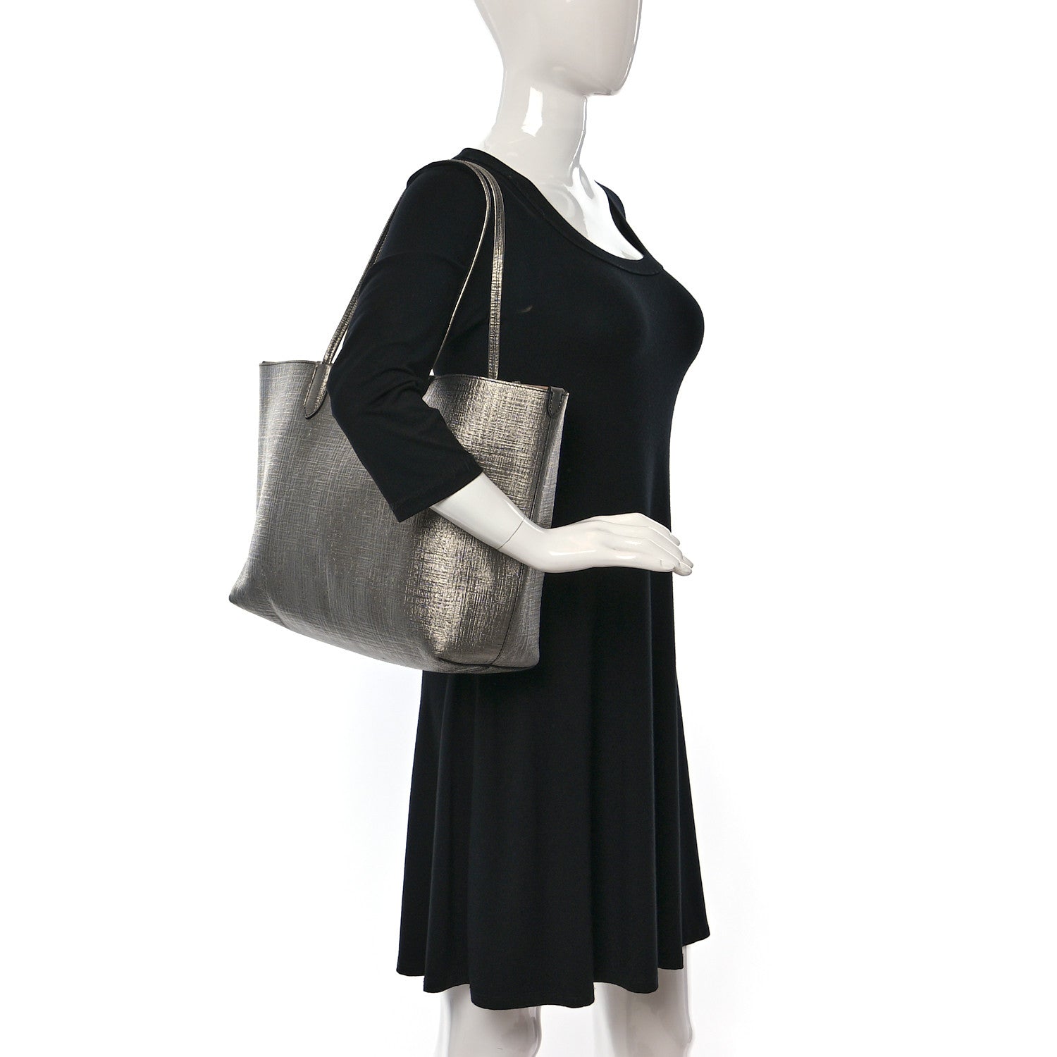 Alexander McQueen Metallic Saffiano Shopper Tote Silver 2 of 14
