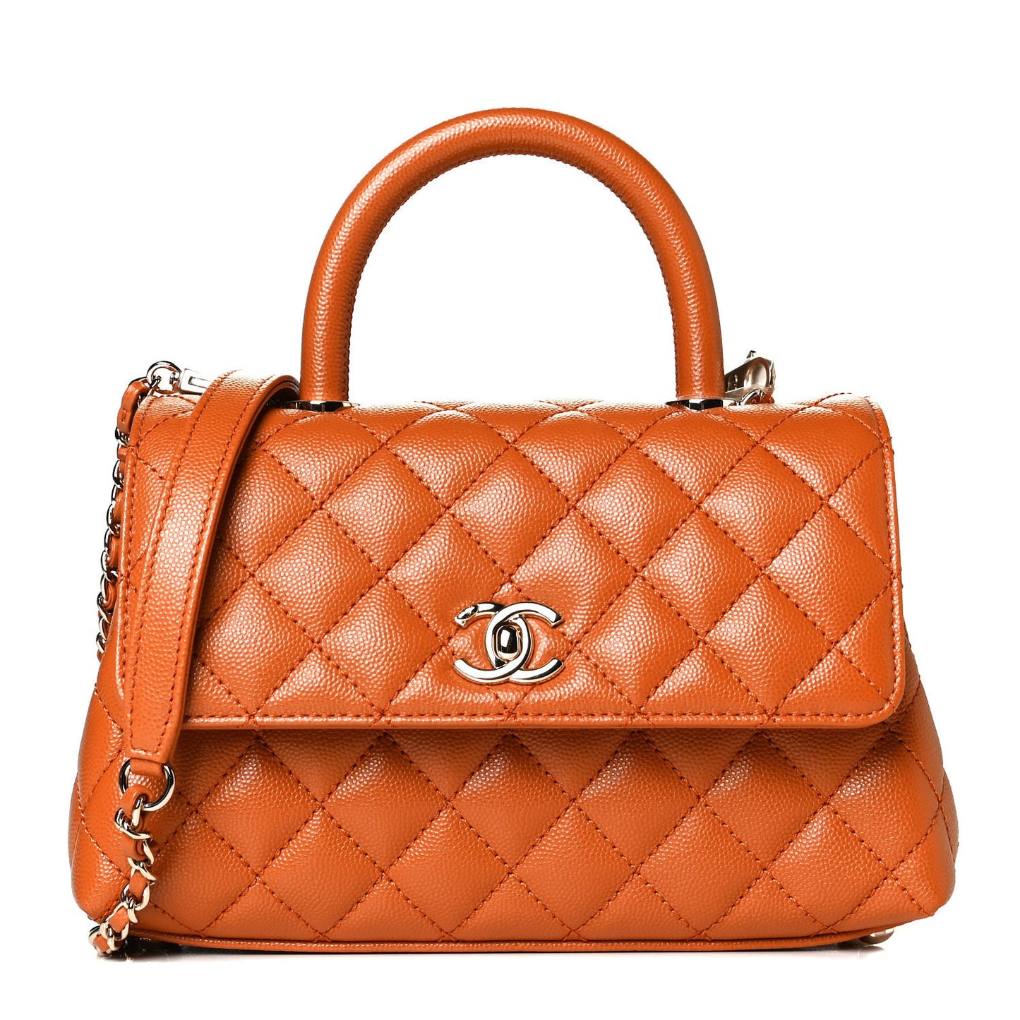 Caviar Quilted Mini Coco Handle Flap Light Brown
