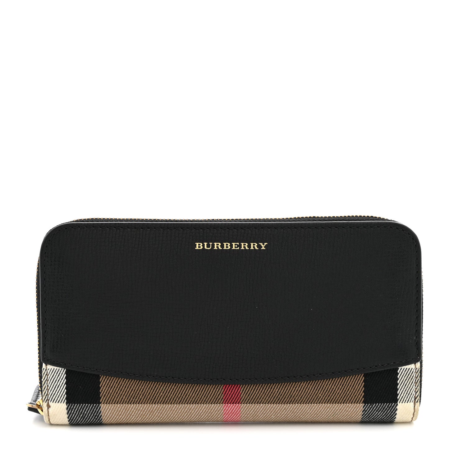 Grainy Calfskin House Check Elmore Zip Around Wallet Black
