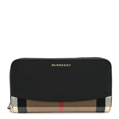 Burberry Grainy Calfskin House Check Elmore Zip Around Wallet Black 1 of 7