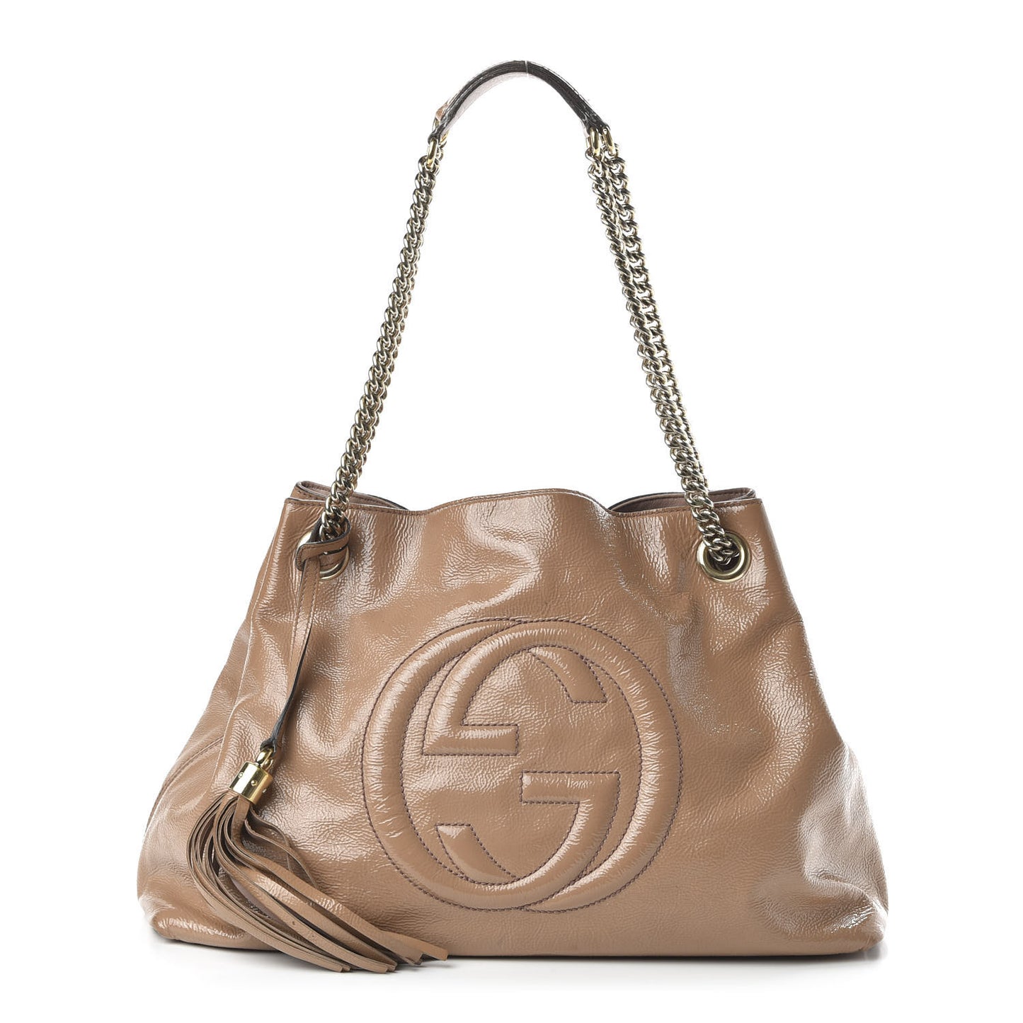 Patent Medium Soho Chain Shoulder Bag Dark Cipria