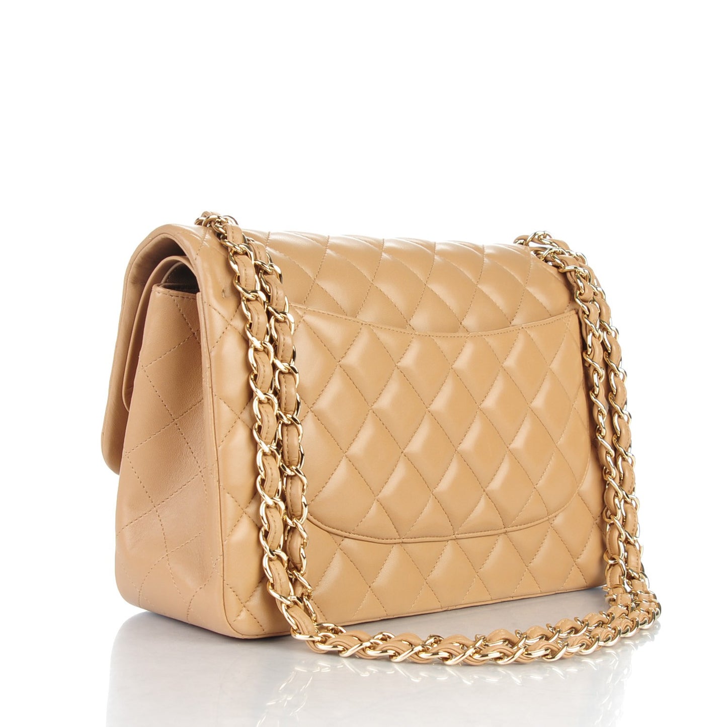 Lambskin Quilted Jumbo Double Flap Beige
