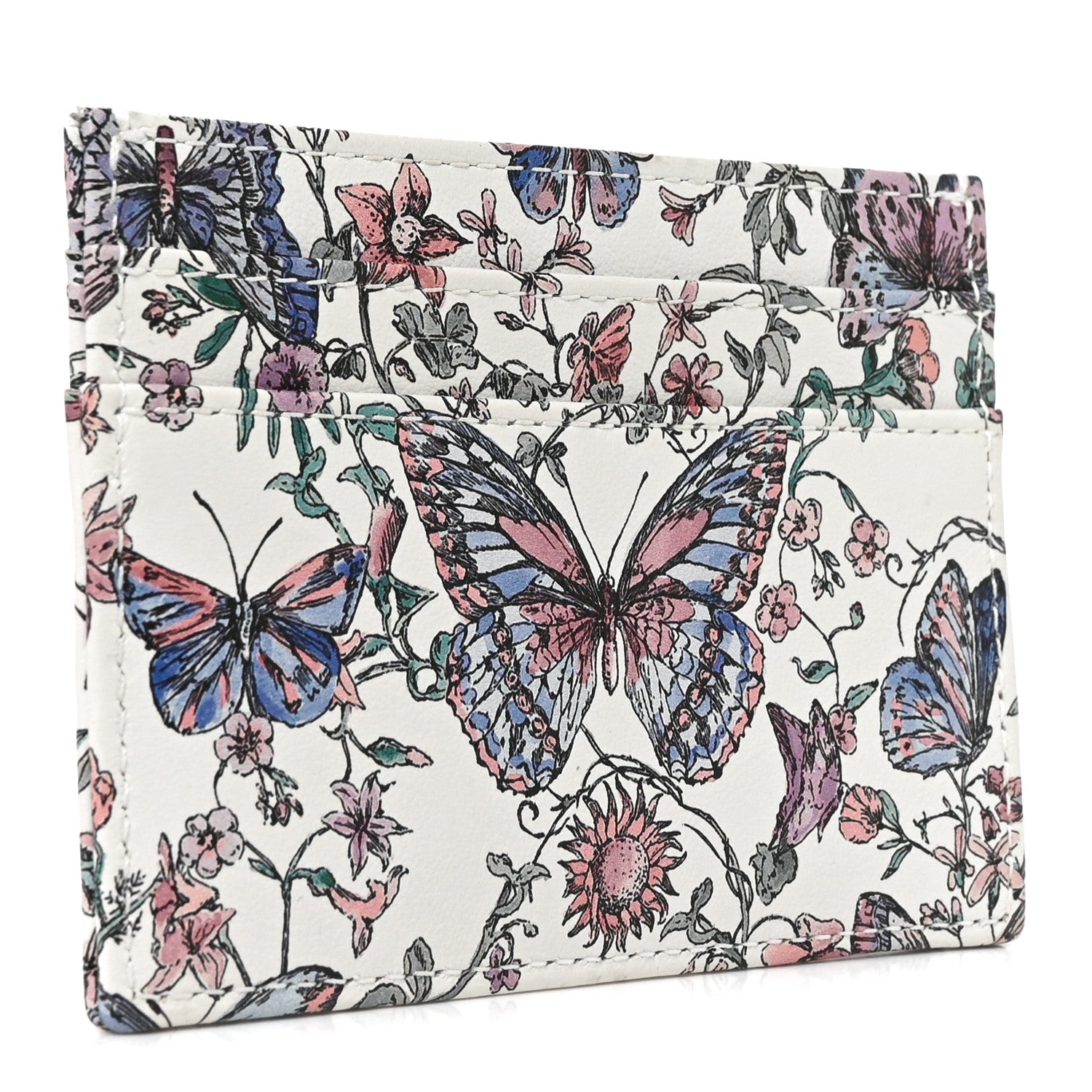 Christian Dior Calfskin Butterfly Printed Caro Five-Slot Card Holder White Multicolor 3 of 7