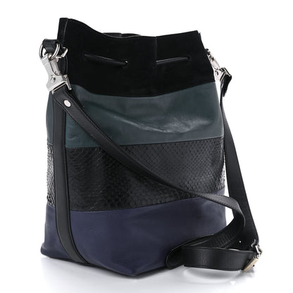 Proenza Schouler Smooth Calfskin Suede Snakeskin Paneled Bucket Bag Blue 2 of 10