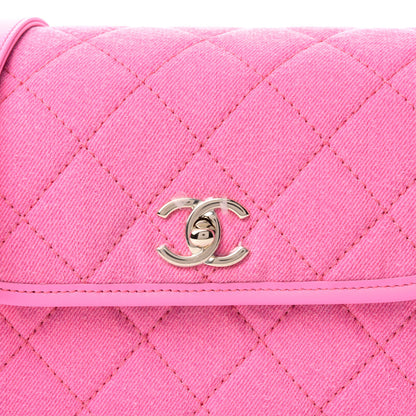 Chanel Denim Quilted Small Messenger Flap Neon Pink 17 of 18