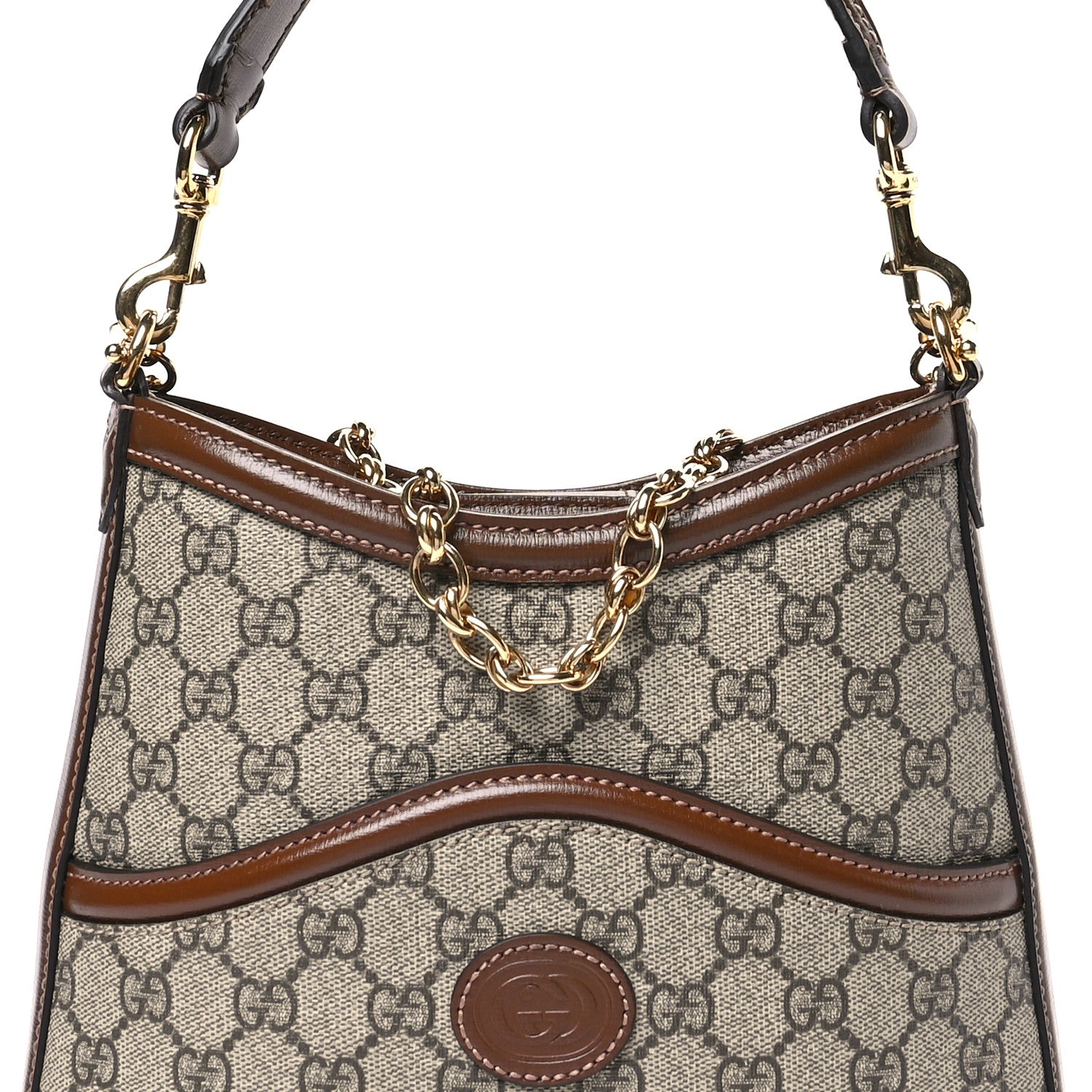 Gucci GG Supreme Monogram Azalea Calfskin Retro Interlocking G Chain Shoulder Bag Beige Ebony Brown Sugar 8 of 10