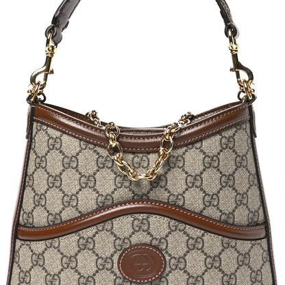 Gucci GG Supreme Monogram Azalea Calfskin Retro Interlocking G Chain Shoulder Bag Beige Ebony Brown Sugar 8 of 10