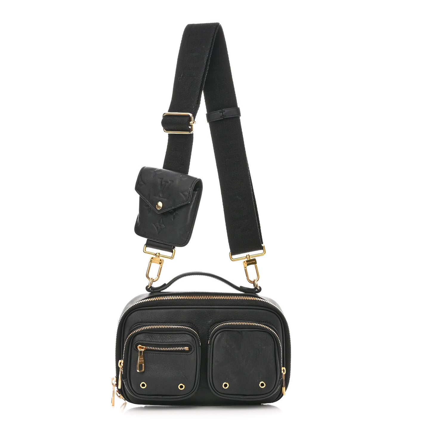 Calfskin Monogram Embossed Utility Crossbody Black