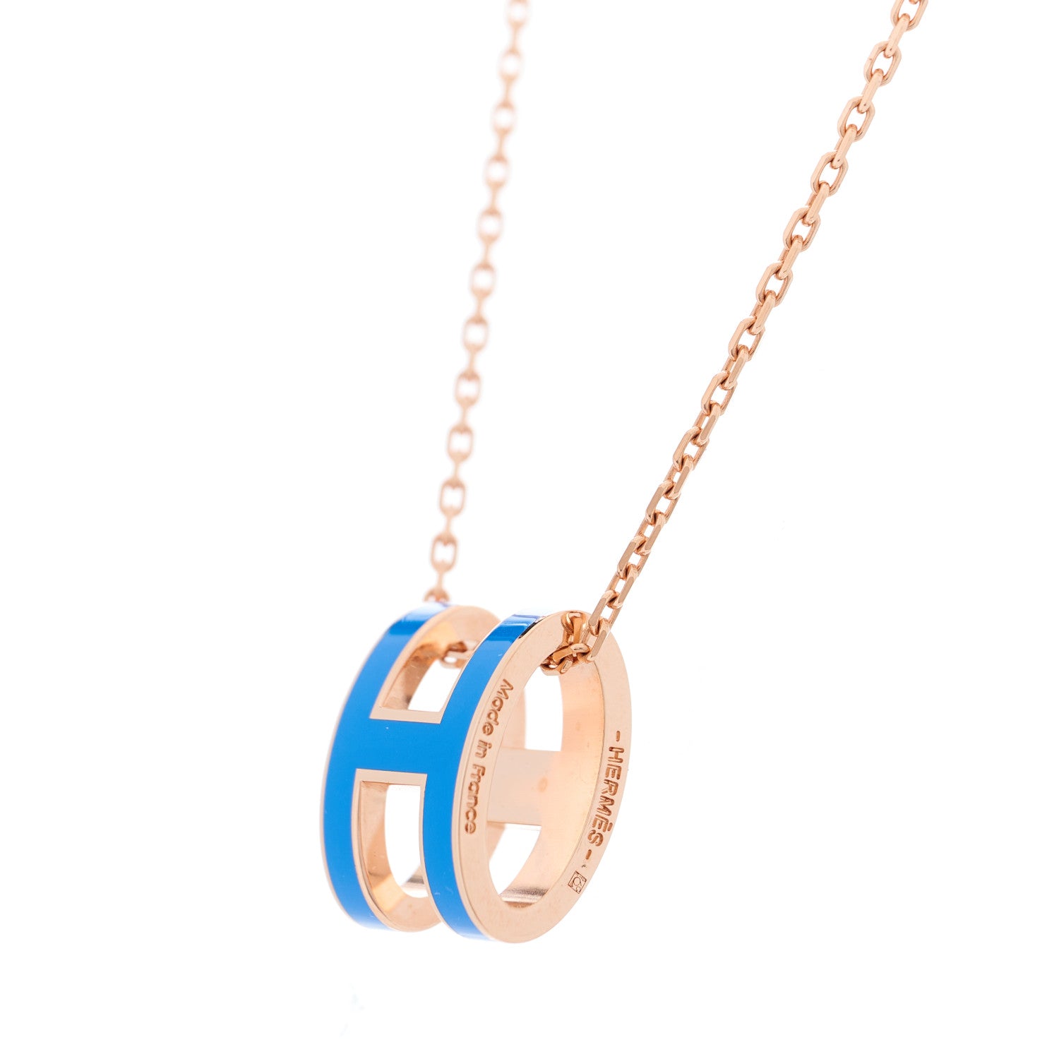 Hermes Lacquered Rose Gold Pop H Pendant Necklace Bleu Sature 4 of 4