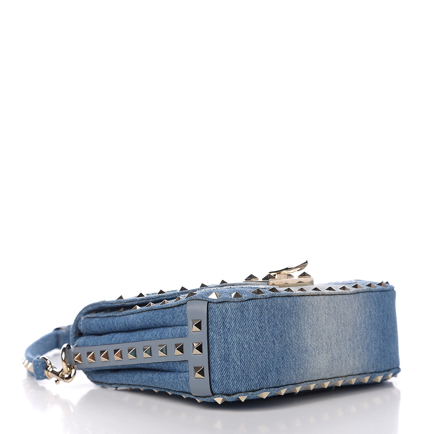 Valentino Garavani Denim Butterfly Embroidered Rockstud Shoulder Flap Messenger Bag Light Denim 3 of 8