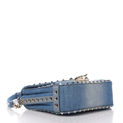 Valentino Garavani Denim Butterfly Embroidered Rockstud Shoulder Flap Messenger Bag Light Denim 3 of 8
