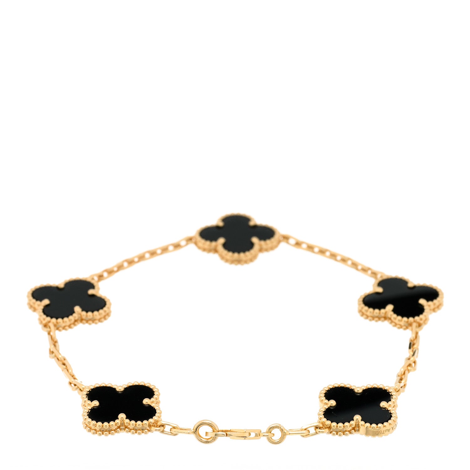 Van Cleef & Arpels 18K Yellow Gold Black Onyx 5 Motifs Vintage Alhambra Bracelet 2 of 5