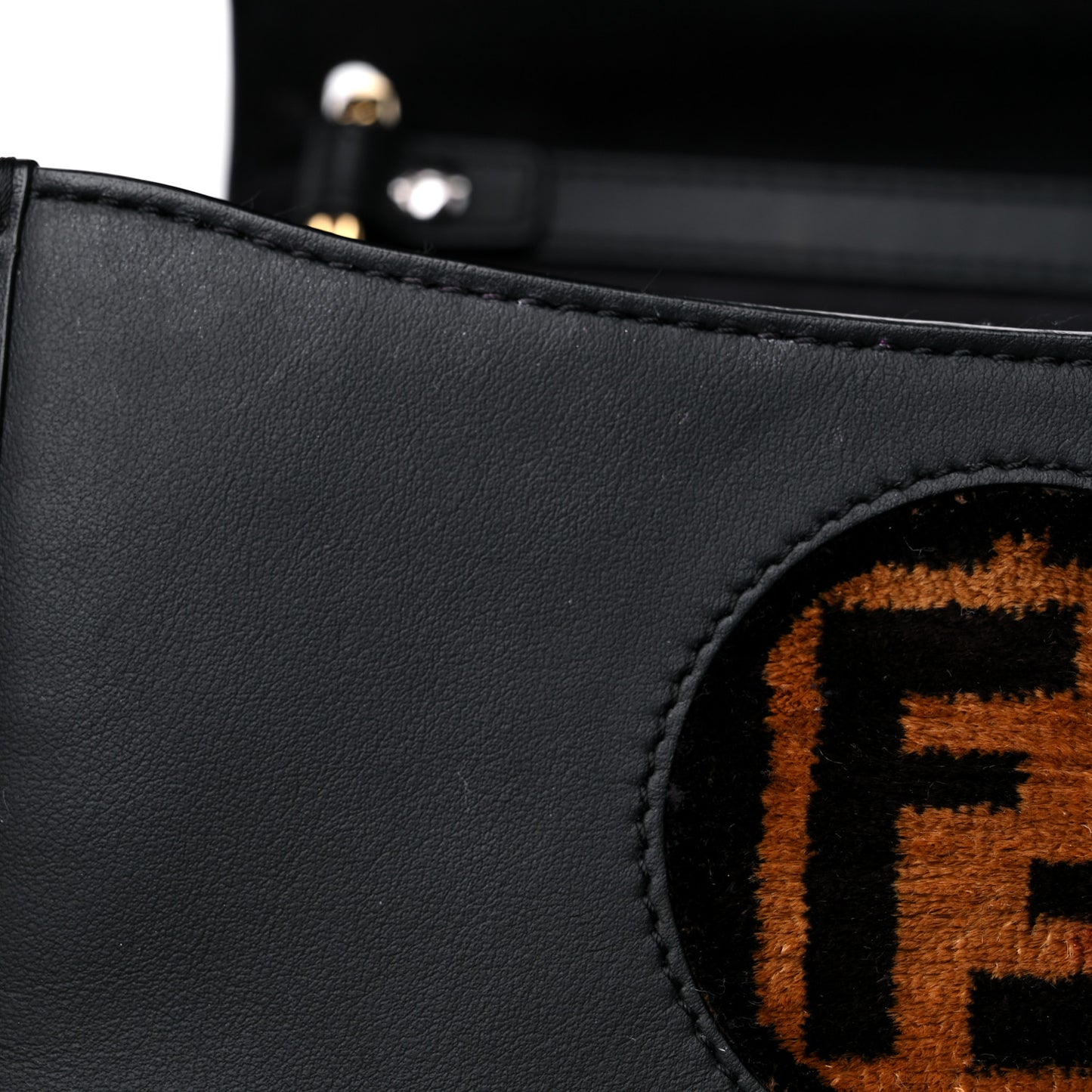 Vitello Century Velvet F is Fendi FF Embroidered Small Kan I Shoulder Bag Black Tobacco