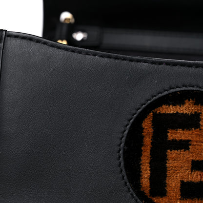 Fendi Vitello Century Velvet F is Fendi FF Embroidered Small Kan I Shoulder Bag Black Tobacco 12 of 16