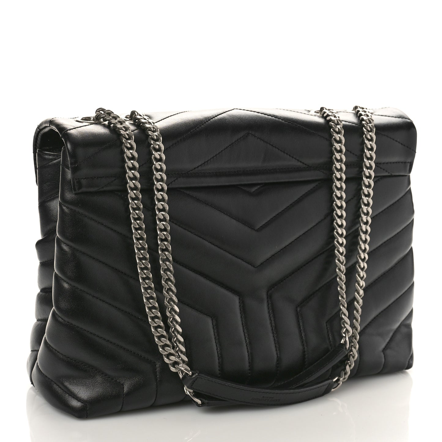 Calfskin Y Quilted Monogram Medium Loulou Chain Satchel Black